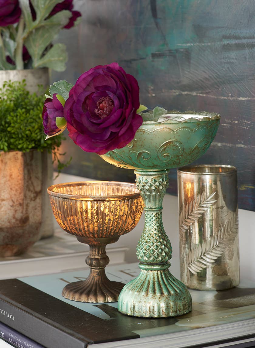 Jamali Garden - Wholesale Vase - Antique Gold & Silver Glass Pedestal Flower Compote2