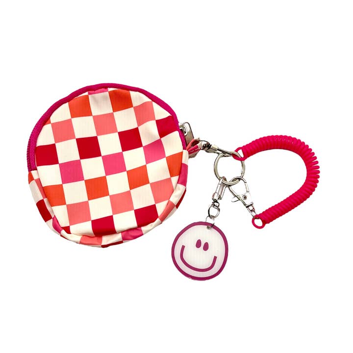 Mavi Bandz - Wholesale Wristlet - Checkered Backpack Mini Pouch Smiley Face Keychain Wristlet