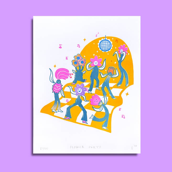 Tamiko Sidore Studio - Wholesale Art Print - Flower Party Risograph Print - *New Colorway*