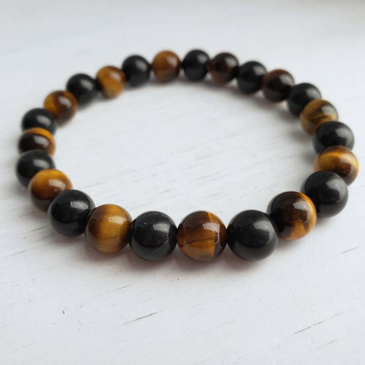 Stretch Bracelet - Black Tourmaline & Tiger's-Eye for wholesale by Divine Dragon Designs