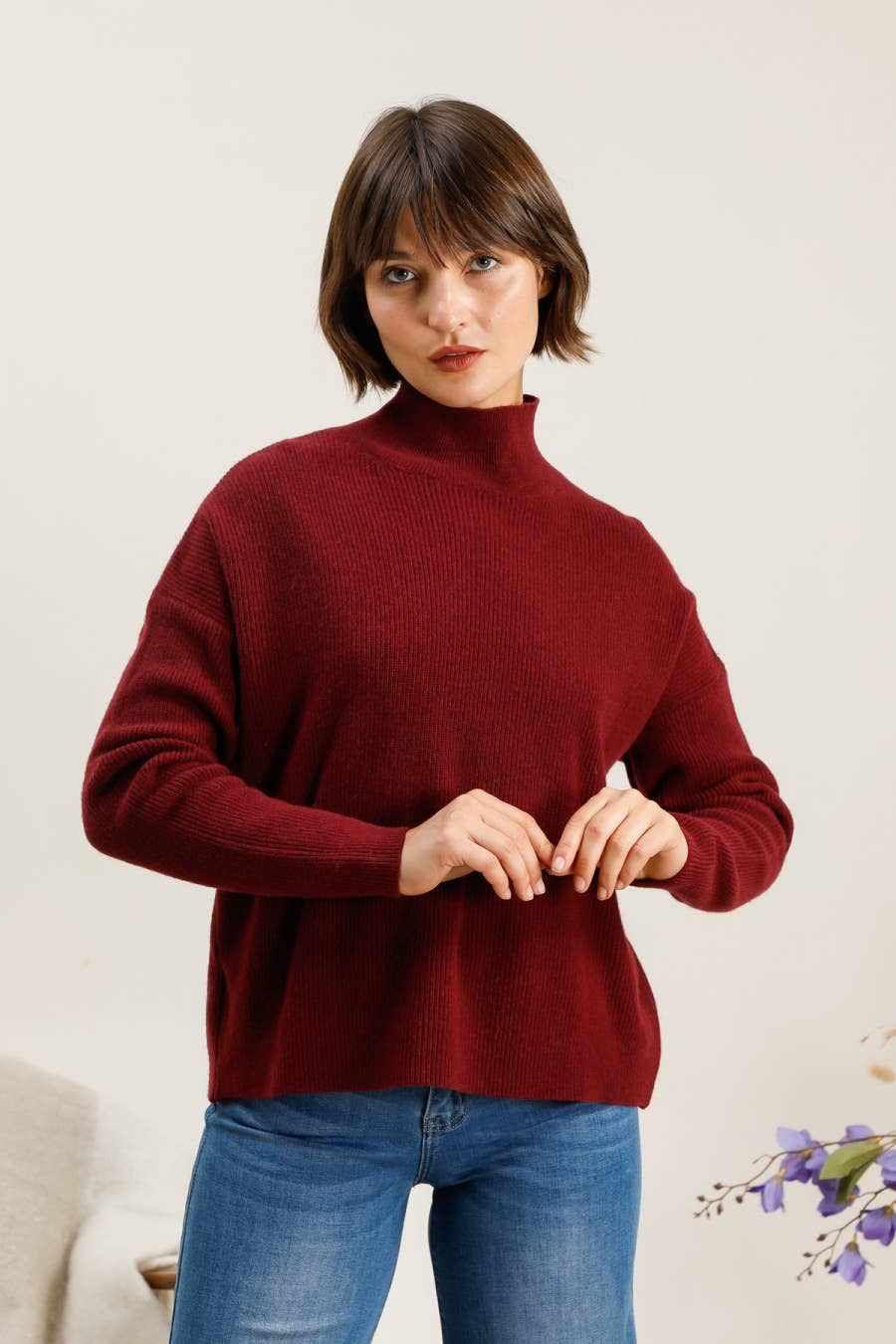 NAÏS PARIS - Wholesale Knit Sweater - Women's - High-neck long-sleeve sweater 100% extra fine merino wool1