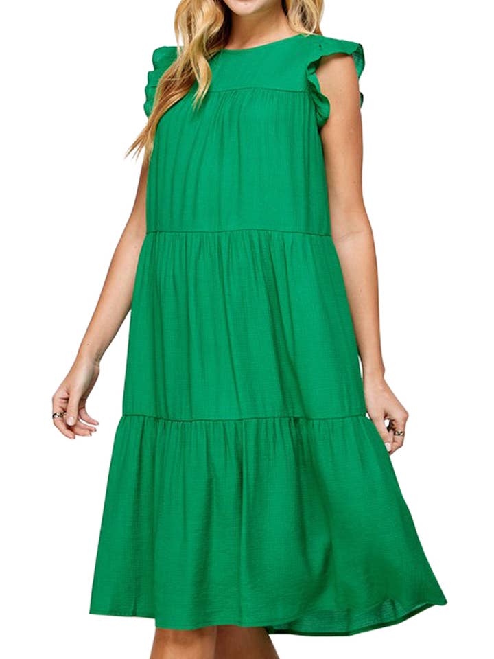 Vestido midi em camadas de cor sólida por atacado de Vanilla Monkey