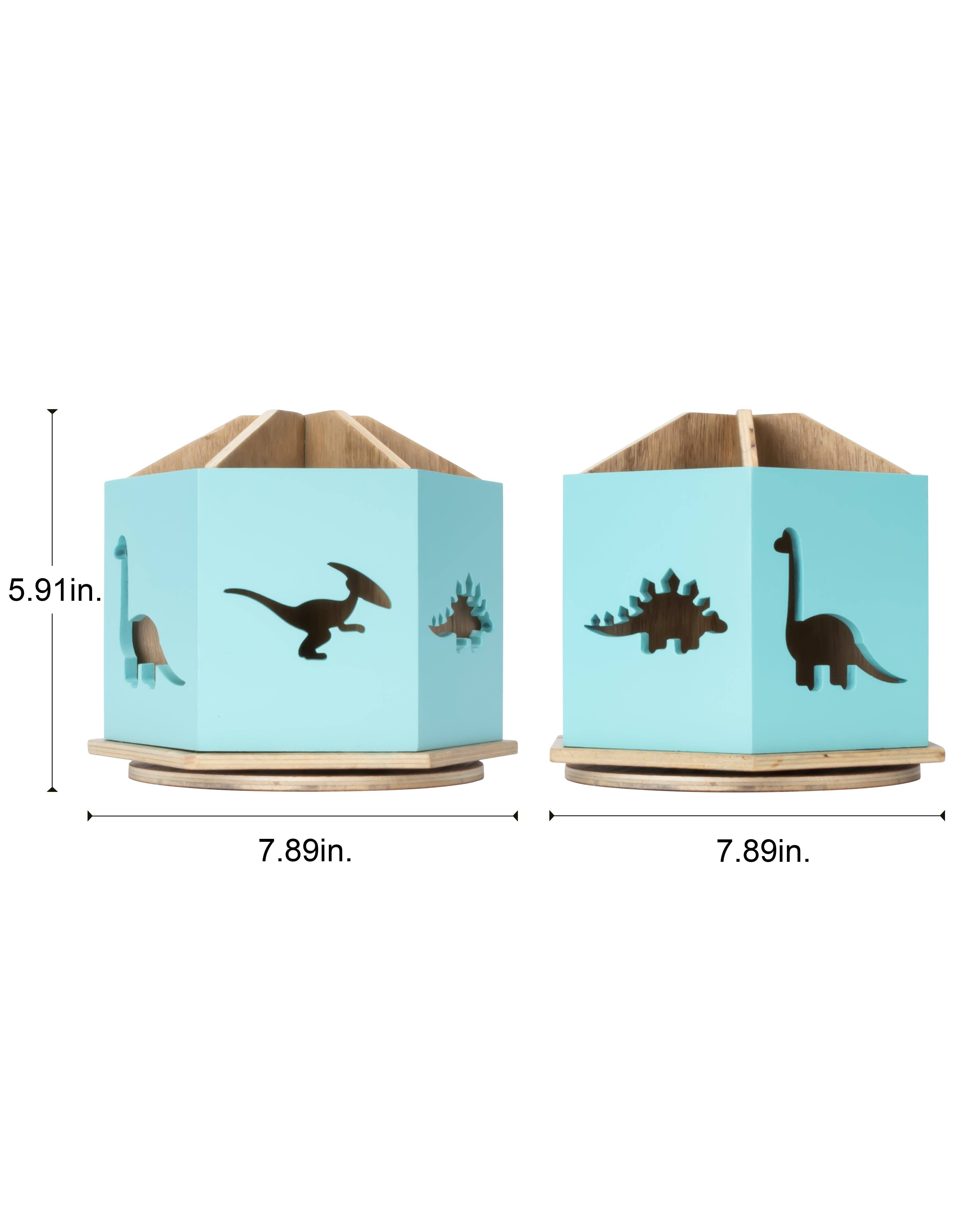 DesignStyles Home – Organizador de secretária por atacado – Organizador de mesa giratório azul de 6 seções com recortes Dino2