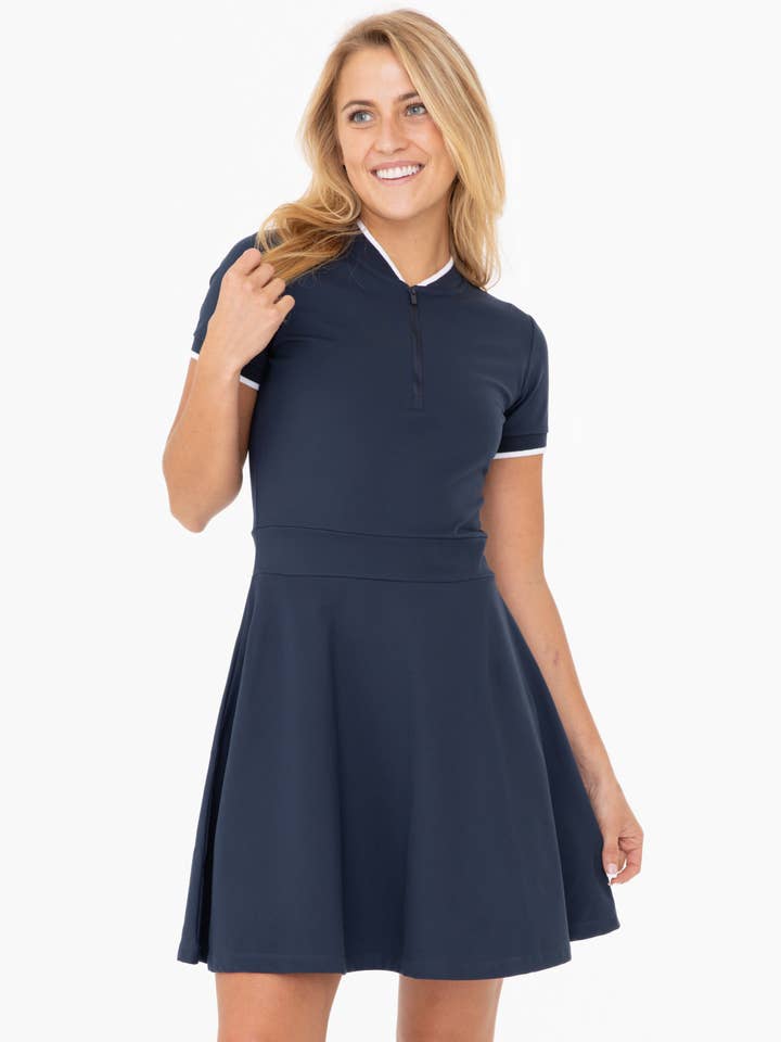 Mono B - Vente Robe de sport – femme - VERT - Robe preppy à demi-fermeture éclair évasée