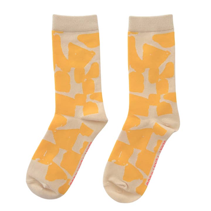 Jenny Pennywood - Wholesale Socks - Unisex - Crew Socks - Checks in Yellow Mustard & Natural