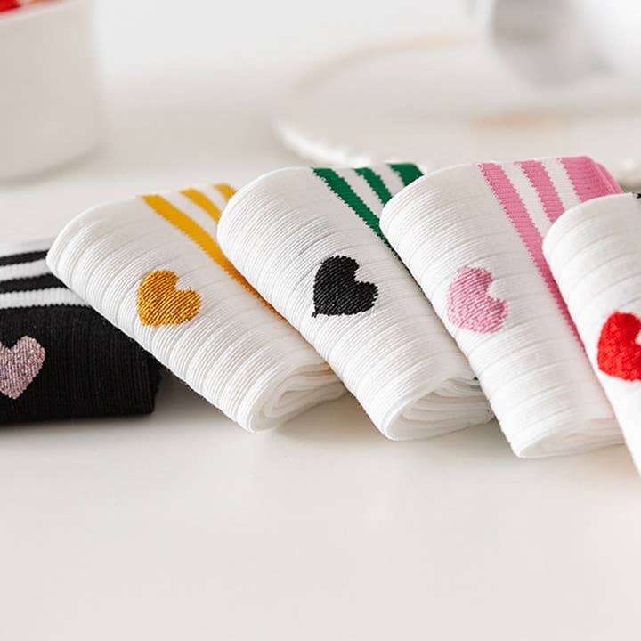 ACCITY - Wholesale Socks - Women's - College Style Heart, Two Stripes Print Crew Socks_CWMS0900