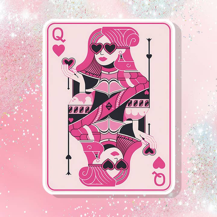 Queen of Hearts Vinyl Sticker Pink Card for wholesale by Bella Custom Printing