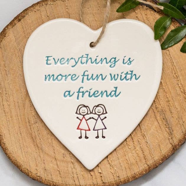 Friend - Everything more fun - Handmade ceramic heart for wholesale by Broadlands Pottery