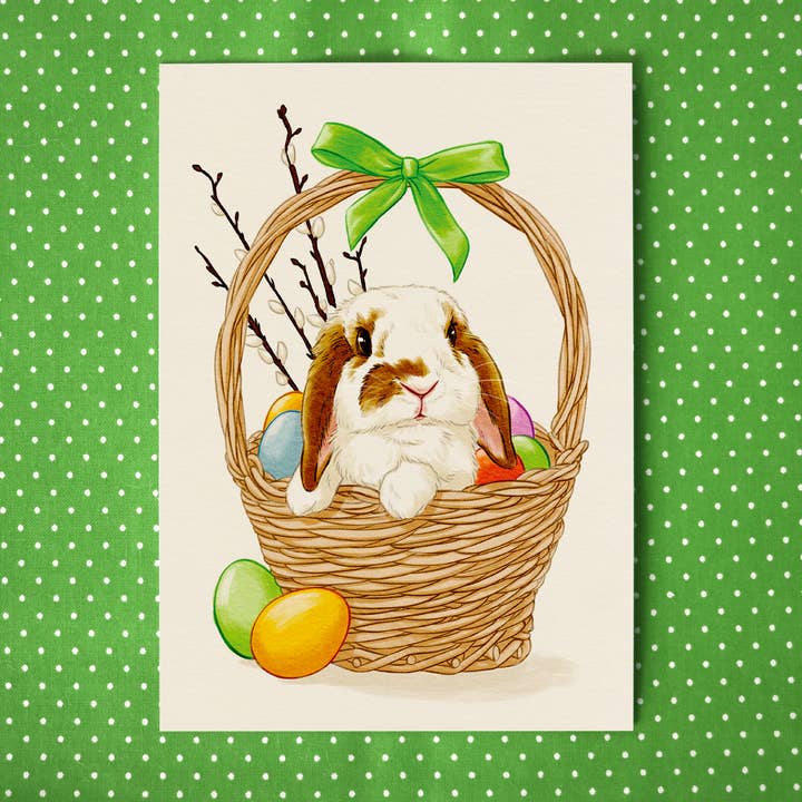Postcard "Bunny in Easter basket" for wholesale by Firlefanz Design