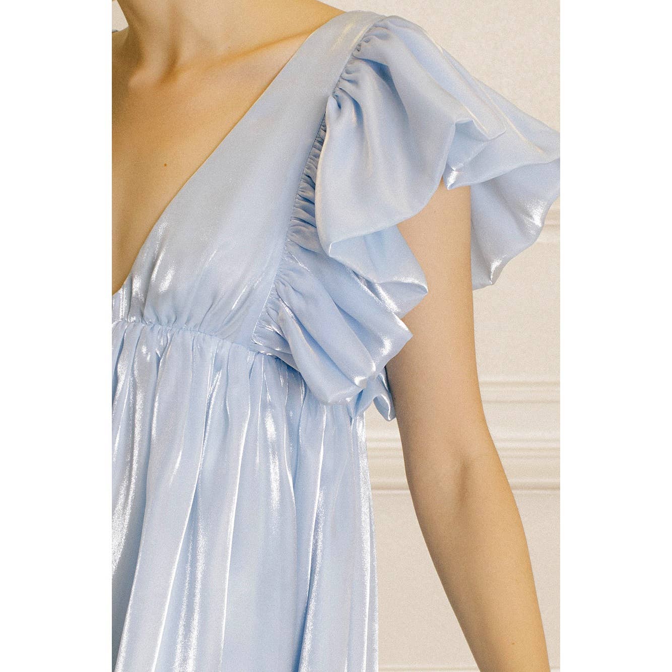 SKY BLUE HD2053BKP- MONOCHROMATIC PASTEL AND SHINY SHEEN MINI DRESS for wholesale on Faire7