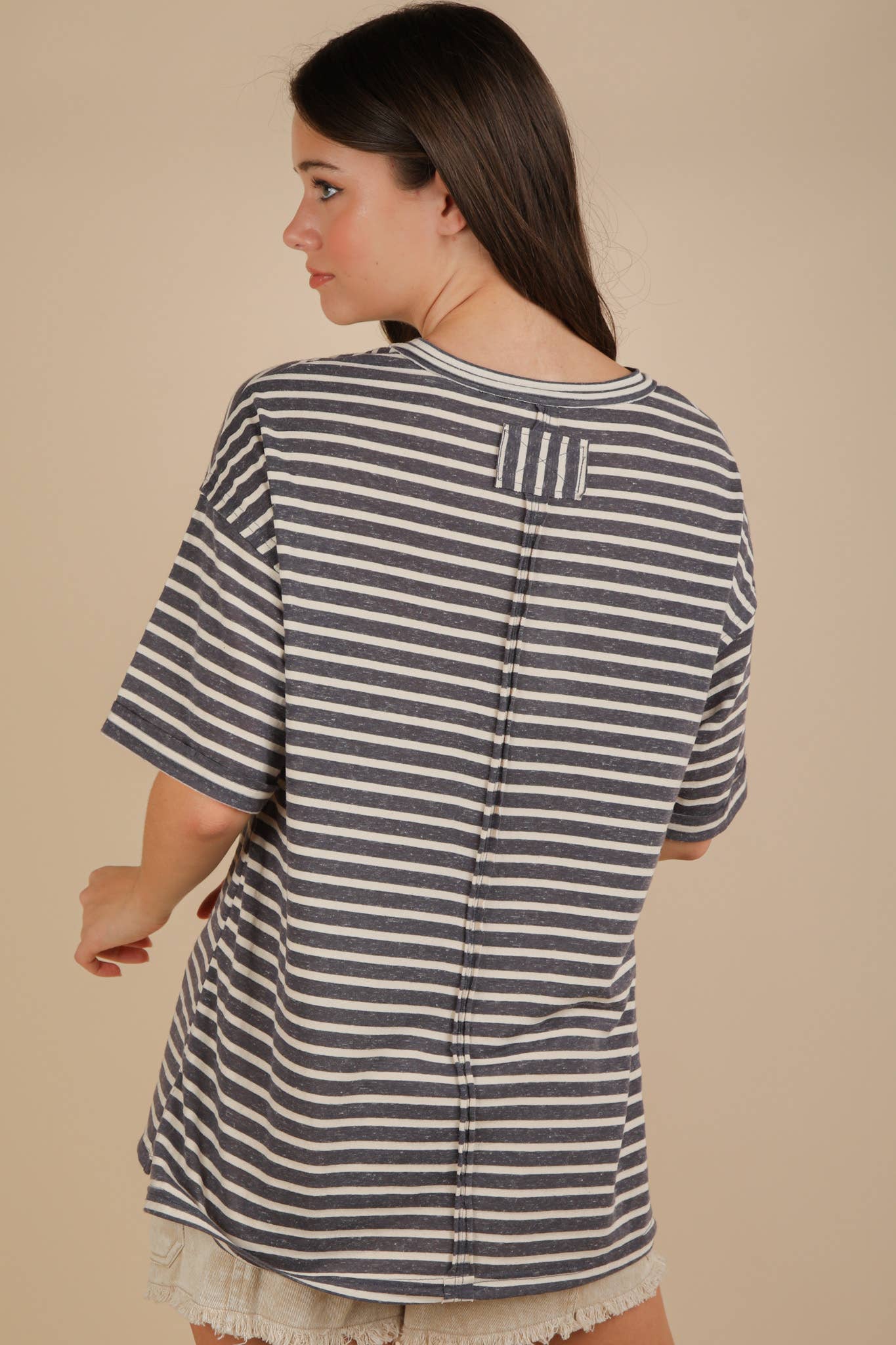 VERY J - Wholesale Knit Top - Women's - NT12167-Oversized Stripe Casual V-Neck Knit Top26