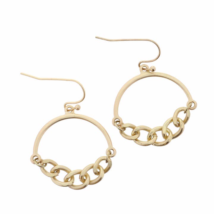 Jane Marie - Wholesale Dangle Earrings - Gold Chain Link Bottom Hoop Earring0