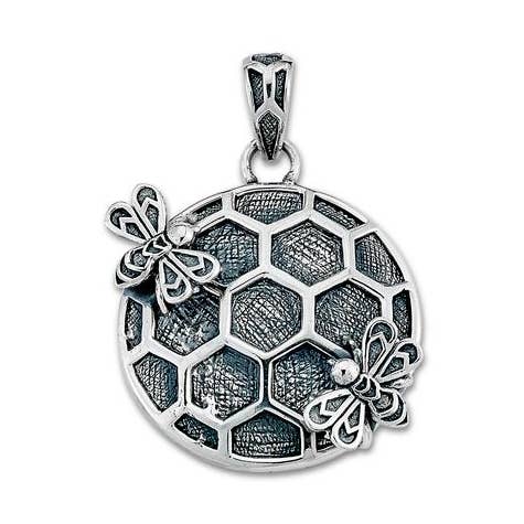 SS Bees on Behive Round Pendant for wholesale by Eli Pebble