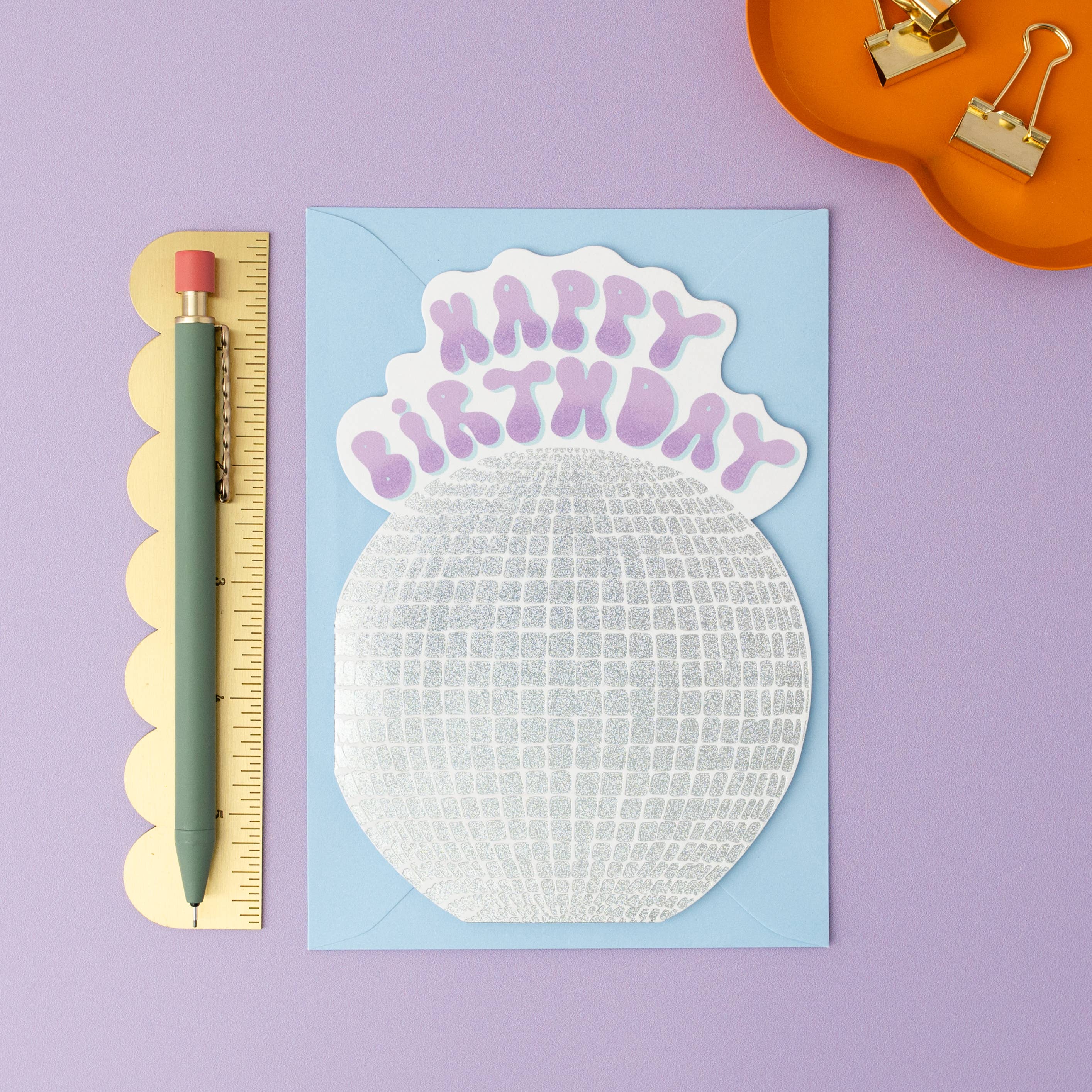 Tikkled Pink – wholesale Birthday card – Disco Ball Birthday Card | Shaped Die Cut Mirror Ball Card1