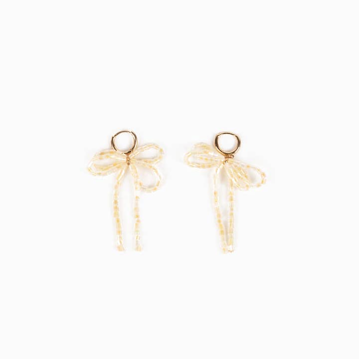 Sessori - Wholesale Huggie Earrings - Rectangle Beaded Bow Huggie Hoop Earrings