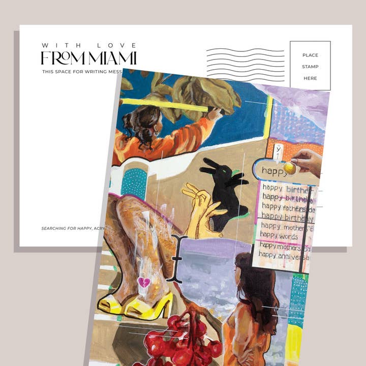 Carte postale surréaliste inspirée d'Edgy Dali, souvenir de voyage à Miami, Miami Lovers pour la vente par Kimsey Art