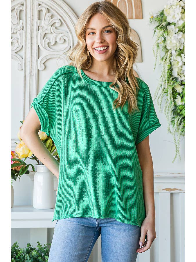 7th Ray - Venta al por mayor Túnica - Mujer - Top de manga corta con hombro caído, costilla sólida y abertura lateral T51603