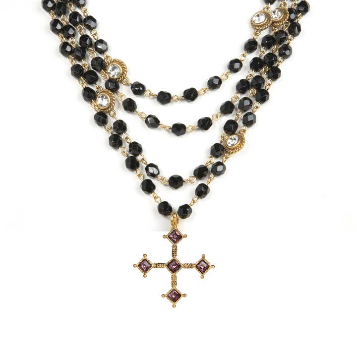 Brigid Magdalena 6mm Jet Black Cross Medallion - Gold for wholesale by VSA Designs Inc.