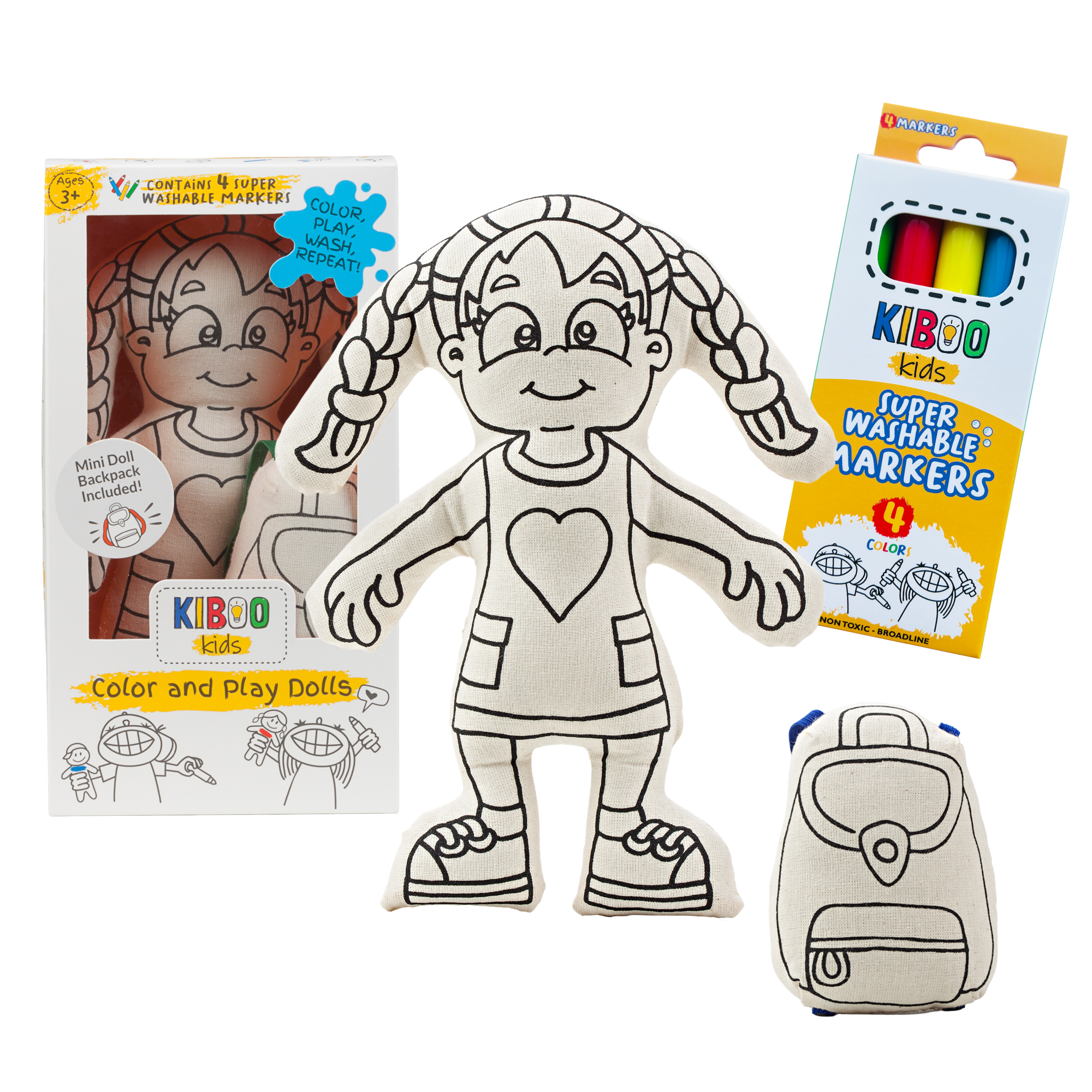 Kiboo Kids - Wholesale Doll - Kids - Color your Own - Doll with Braids2