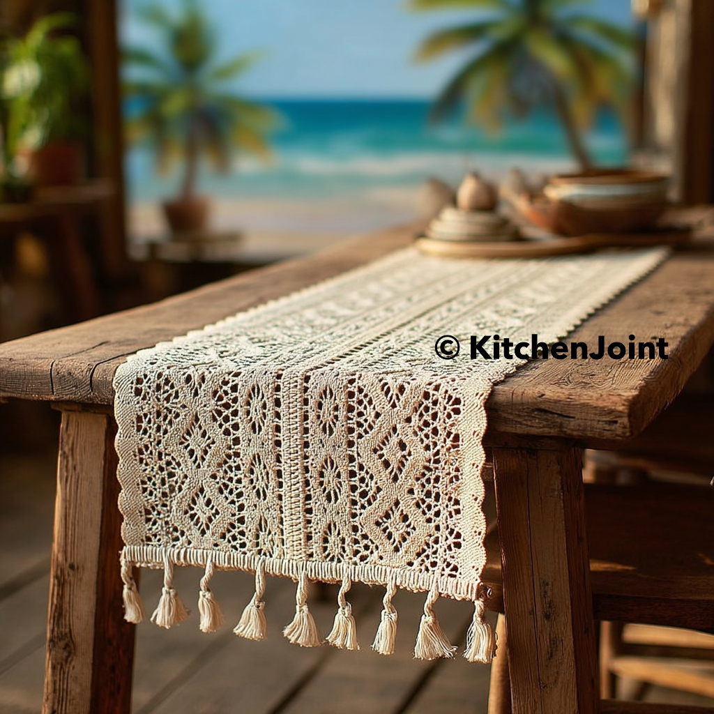 kitchenjoint – wholesale Table runner – Crochet Lace Table Runner – Handmade Boho Elegance | Neutral3