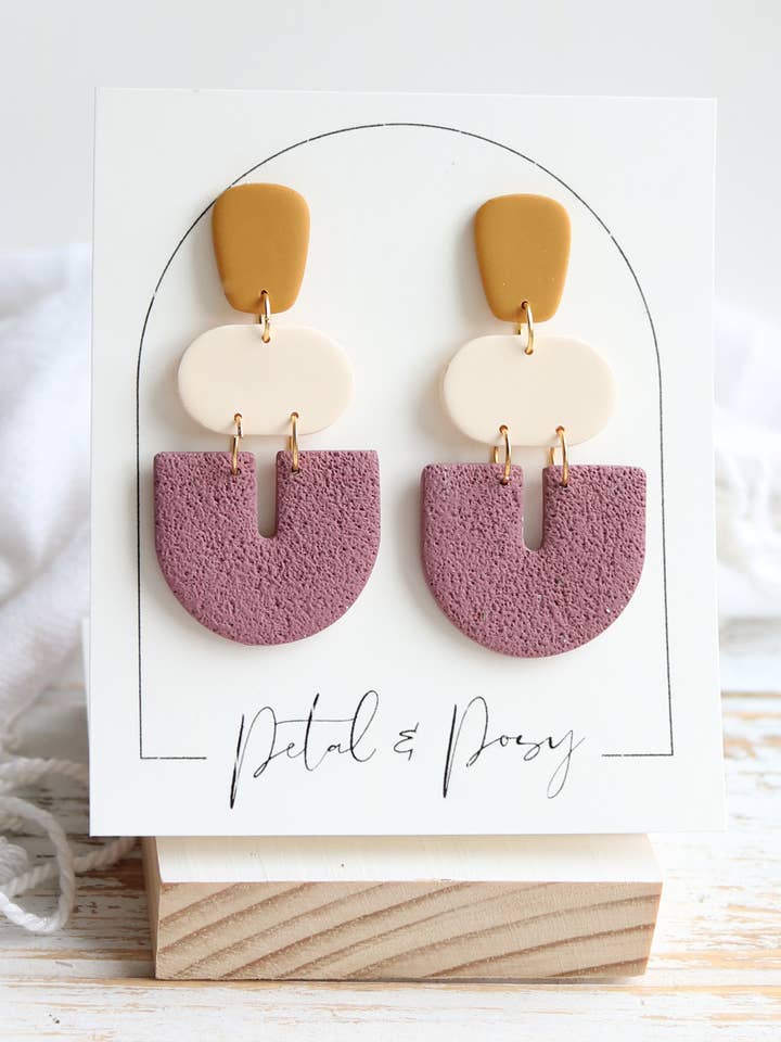 Otherside Polymer Clay Earrings in Beet, Buttercream & Ochre for wholesale by Petal & Posy