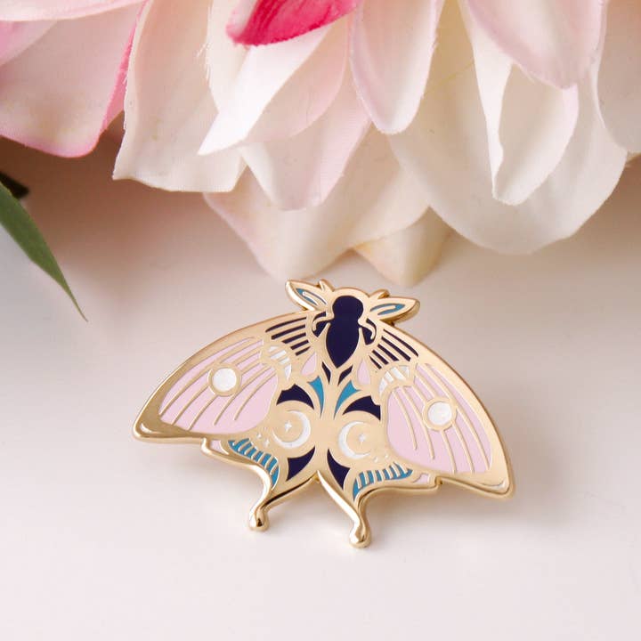 Keely Studios - Wholesale Lapel Pin/Button - Gold Enchanted Forest Moth Hard Enamel Pin