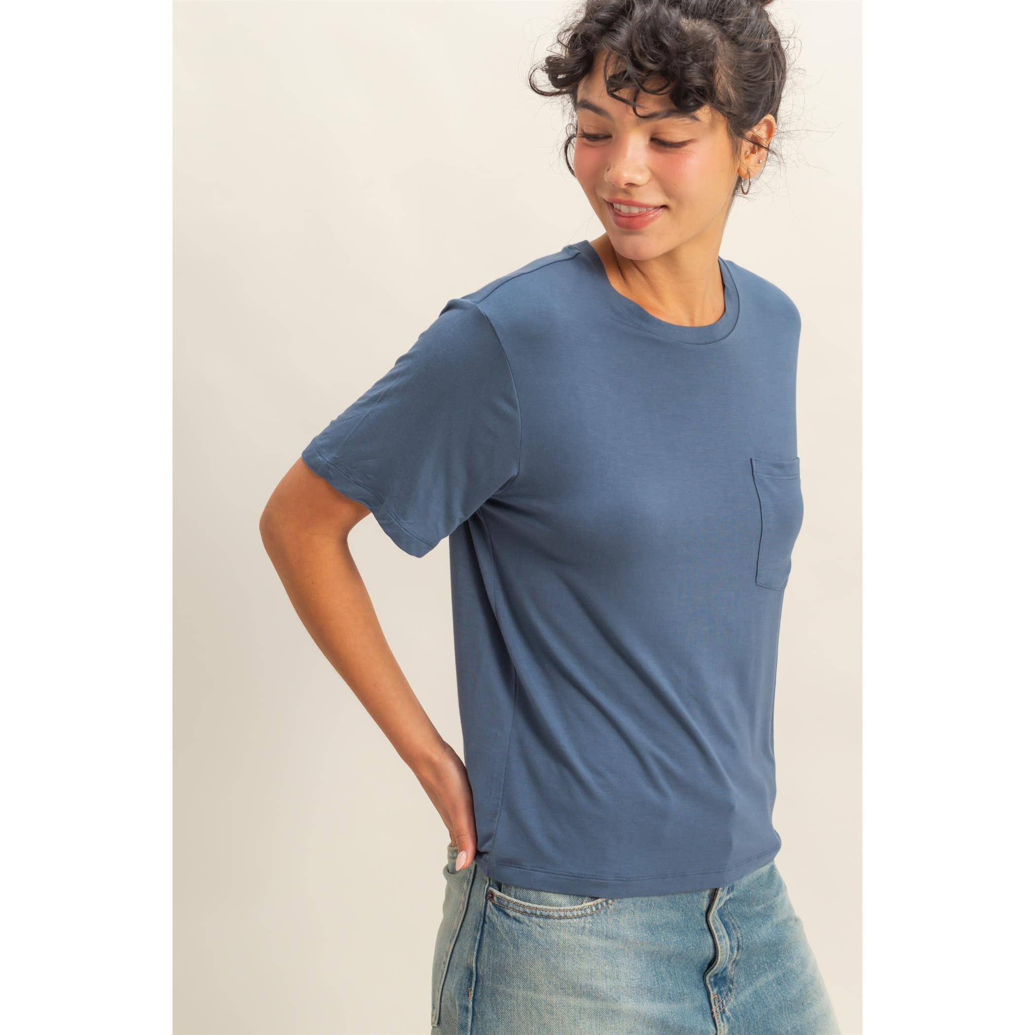 Double Zero - Venta al por mayor Camiseta - Mujer - Top clásico de cuello redondo con bolsillo y manga corta2