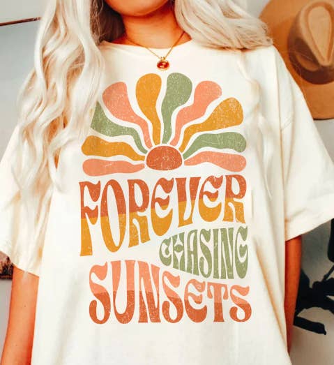 The American Honey - Wholesale Screen Printed T-Shirt - Women's - Forever Chasing Sunsets | Boho | Summer | Retro | Graphic T