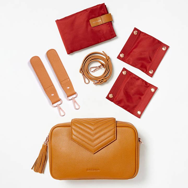 Baebina - Wholesale Nappy bag – Baby - Compact baby bag and pram organiser - Tan leather8