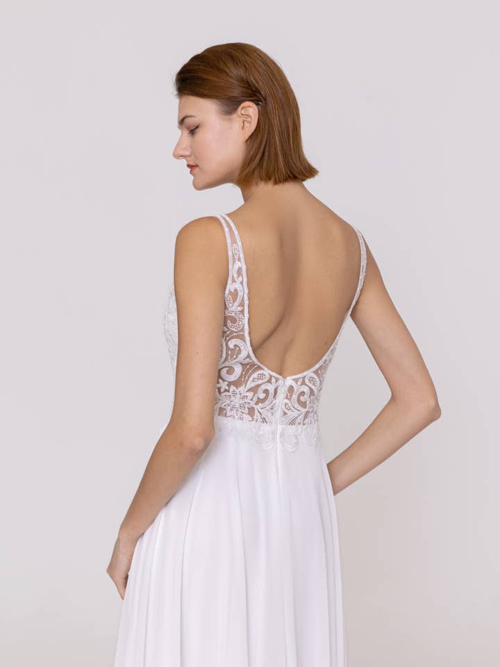 Alice'Desir - Wholesale Gown - Women's - A-line dress with V-neck, floor-length, lace