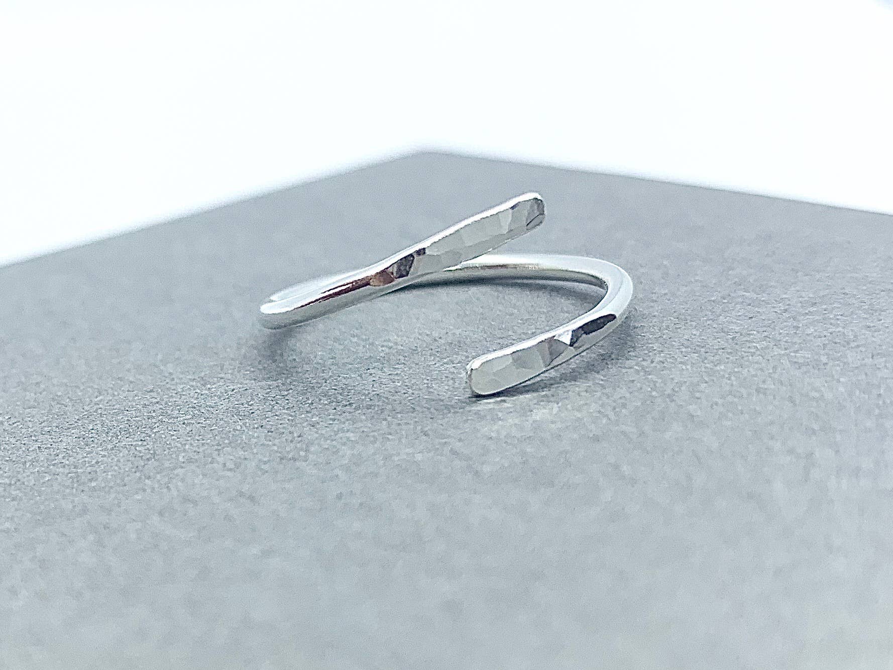 Verve Jewellery - Wholesale Band/Stacked Ring - Hammered adjustable ring for women, sterling silver4