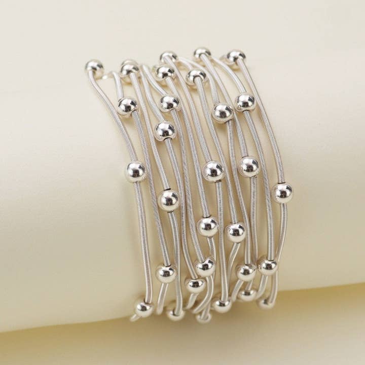 MiMi Wholesale - Wholesale Jewelry Set - CB2175 Metallic Beads And Coils Bracelet Set