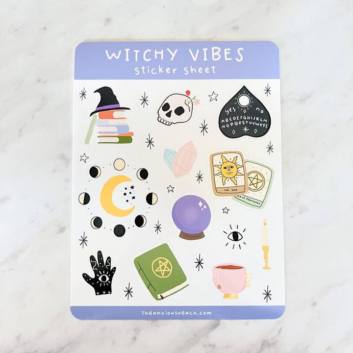 Witchy Vibes stickervel voor wholesale door The Anxious Peach