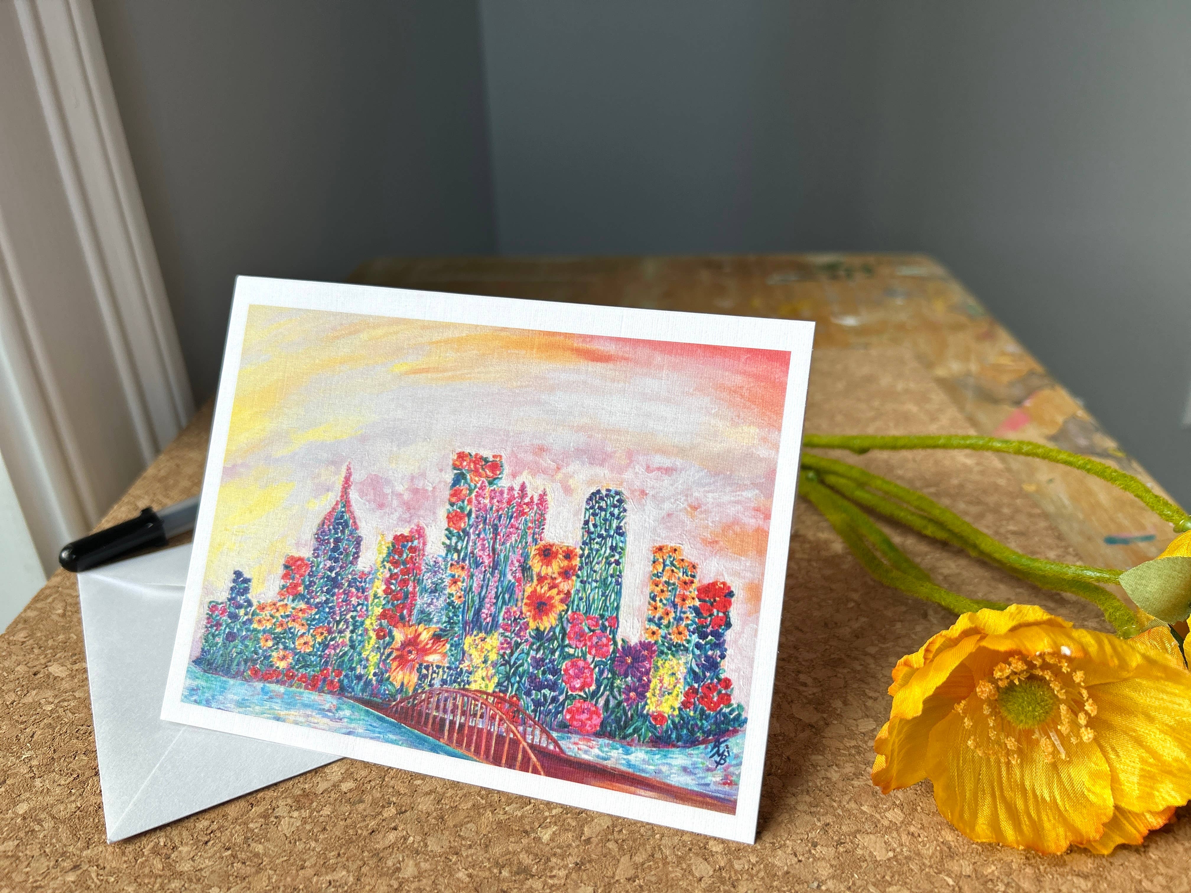 Ally Bartoszewicz Art - Wholesale Everyday Greeting Card - "Pittsburgh in Bloom!" folded greeting card 3