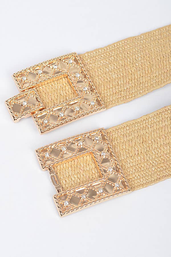 3AM BY H&D ACCESSORIES - Wholesale Belt - Women's - Rhinestone buckle stretch straw belt9