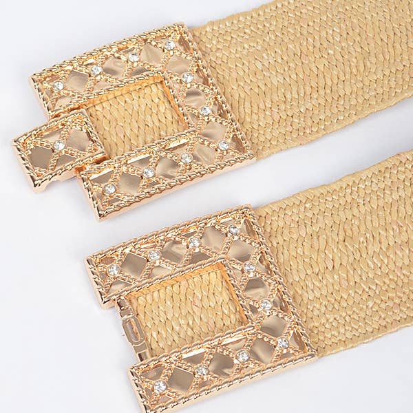 3AM BY H&D ACCESSORIES - Wholesale Belt - Women's - Rhinestone buckle stretch straw belt9