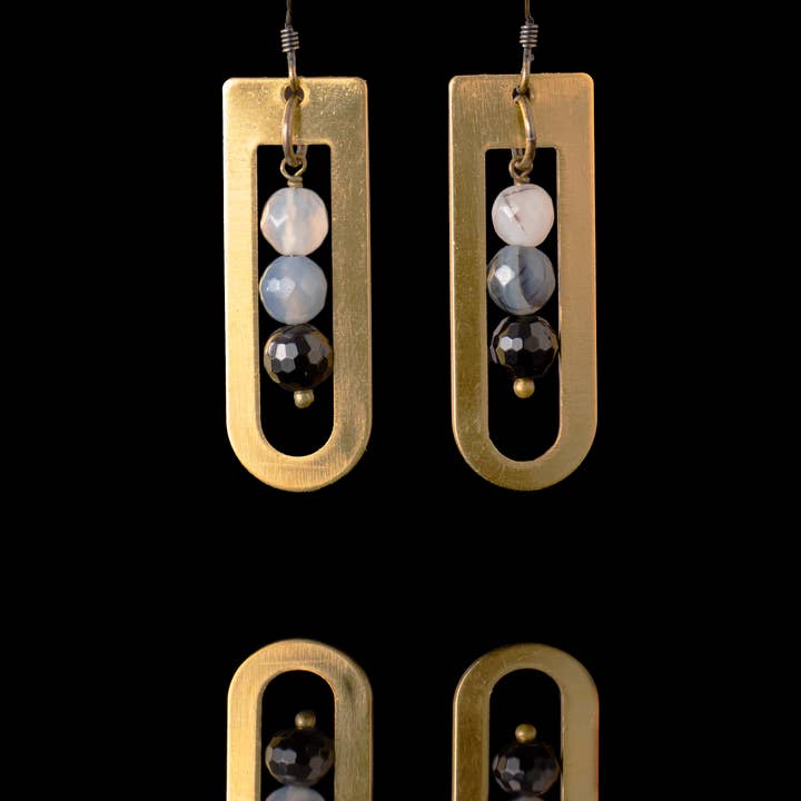 Onyx Cream and Gray Modern Earrings for Women for wholesale by Edgy Petal Jewelry