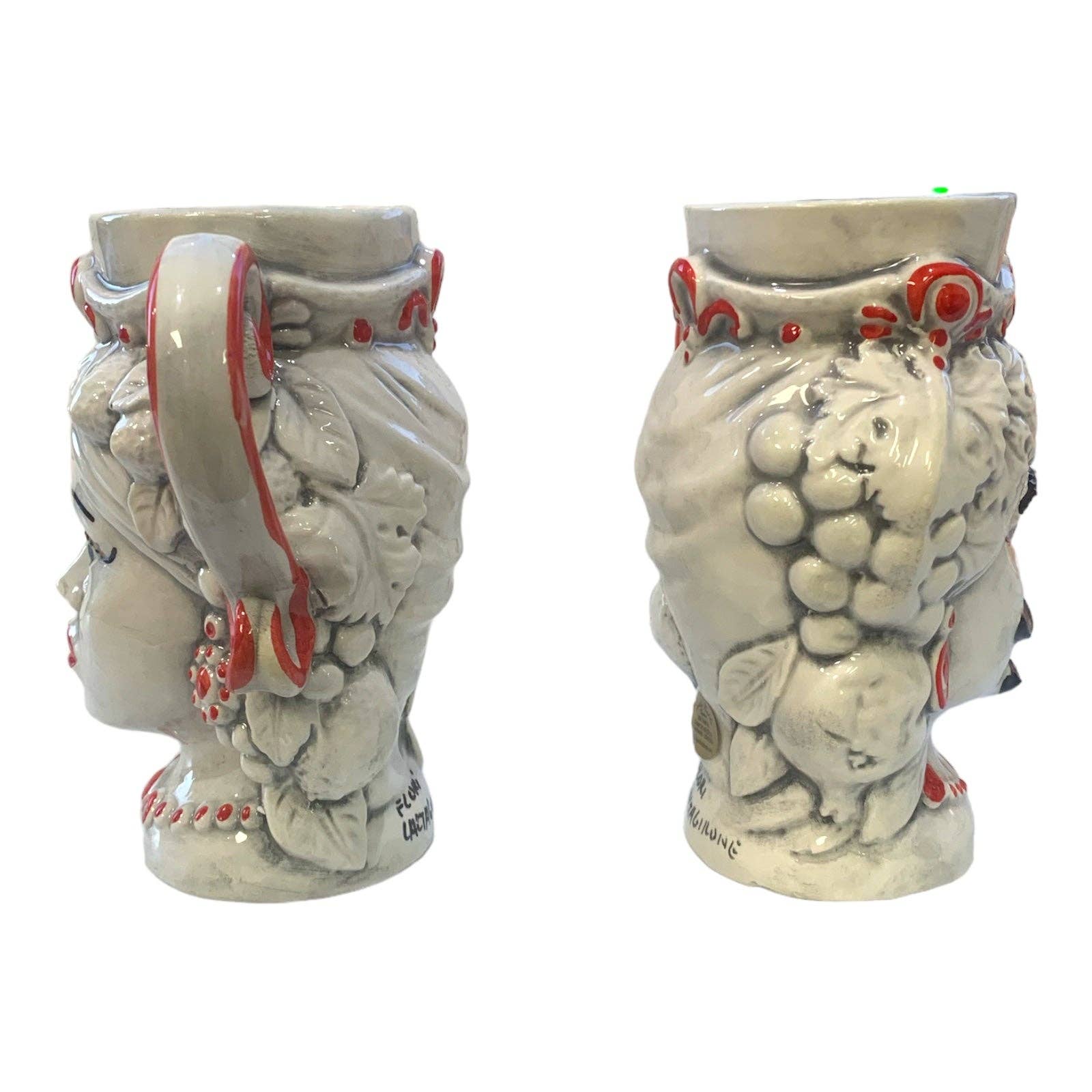 Made in eatalia - Wholesale Coffee Mug - Couple of Moor's Heads Cups in Caltagirone ceramic, Off White & Fruit Decoration , h 15 x W 13 cm approx2