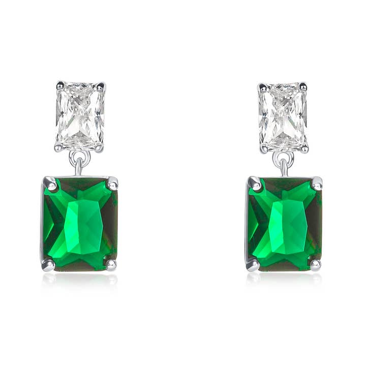 Green 925 Sterling Silver Double Rectangle Cubic Zirconia Dangle Earrings for wholesale by Namana