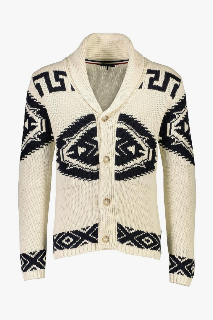 BLANC CRÈME Cardigan intarsia à col châle Style : 30-827014US en vente sur Faire0