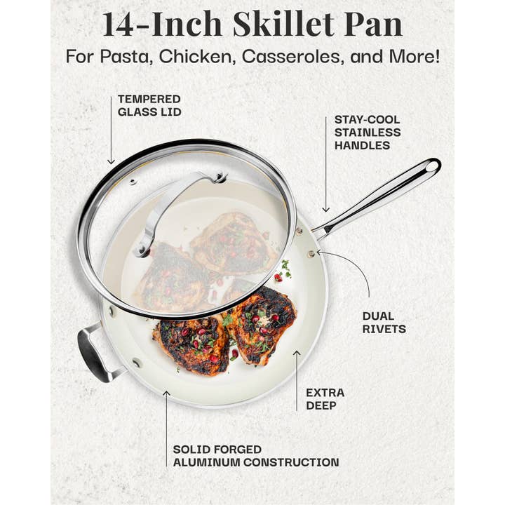Gotham Steel/Granitestone – wholesale Pan – Gotham Steel Hammered Cream 14" Skillet (With Lid)