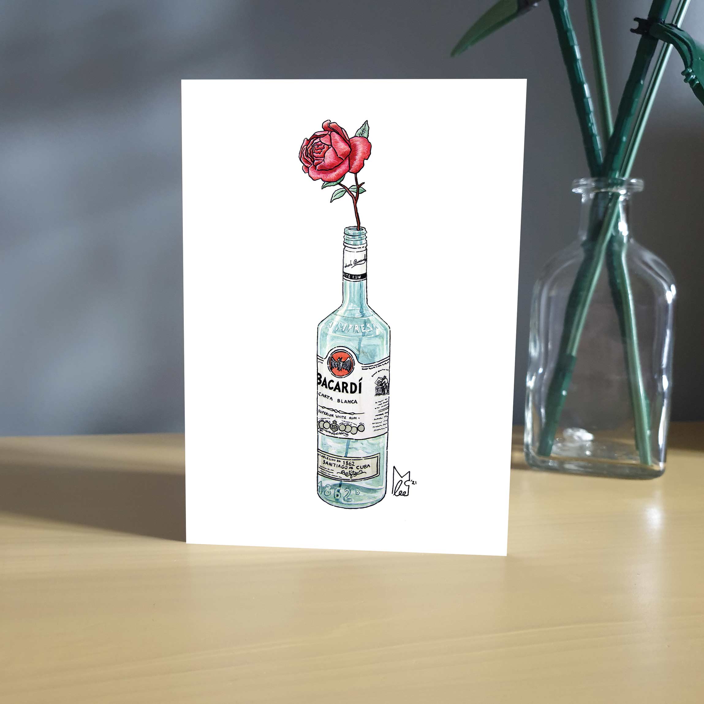 Lee McGuire Art – wholesale Everyday greeting card – Rose in Bacardi Greeting card1