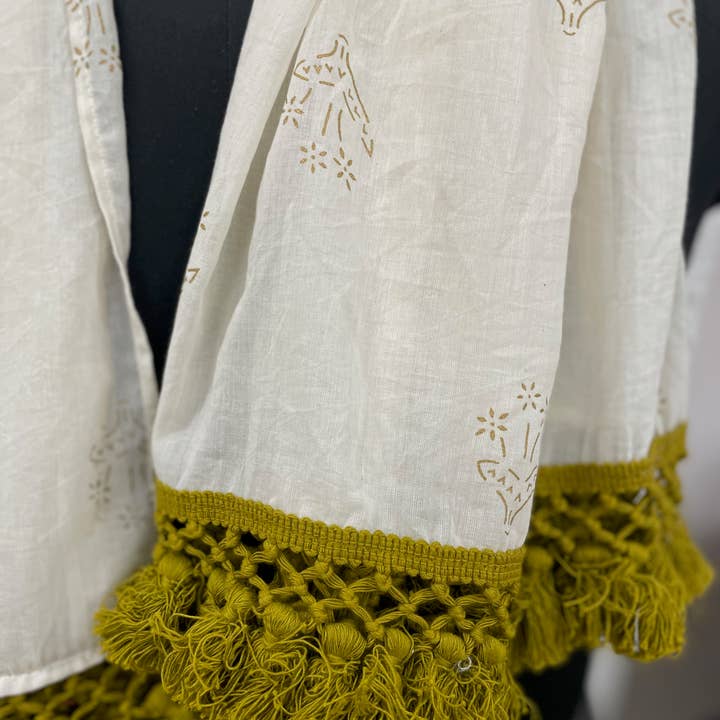 Sewing New Futures, Inc - Wholesale Scarf - Women's - Cream-Golden Woven Cotton Long Scarf4