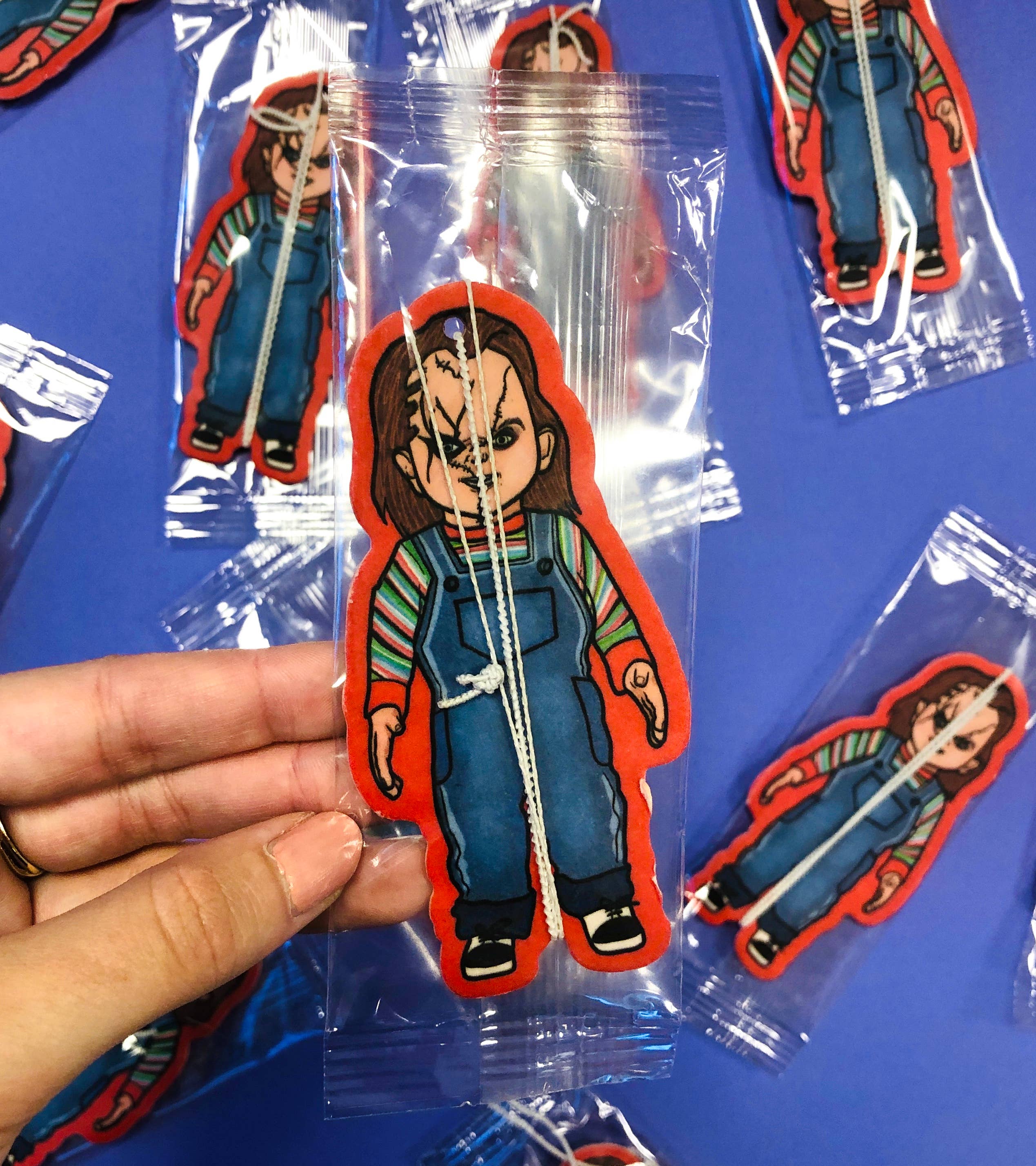 Studio Soph (We Pay Your Import Fees - We Ship DDP) - Wholesale Car Freshener - Unisex - Wanna Play? Chucky Halloween Air Freshener0