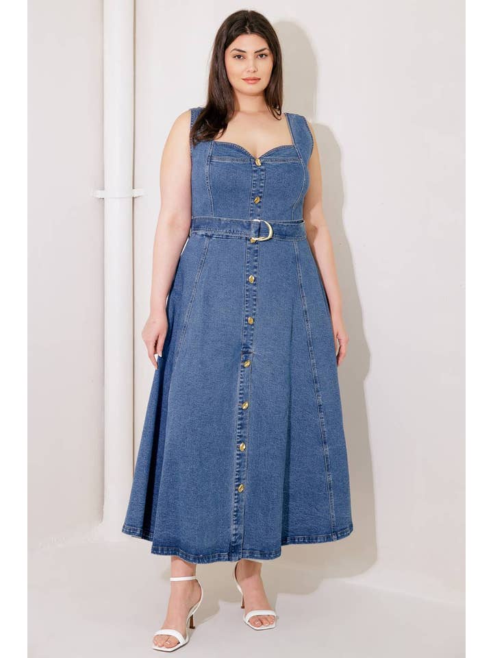 A washed denim midi dress - FD1227-P for wholesale on Faire