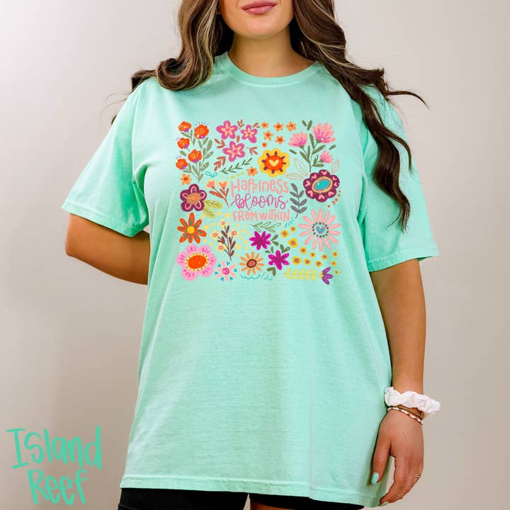Happiness Blooms From Within Boho Trendy Everyday Adult Tee for wholesale by Painted Skies