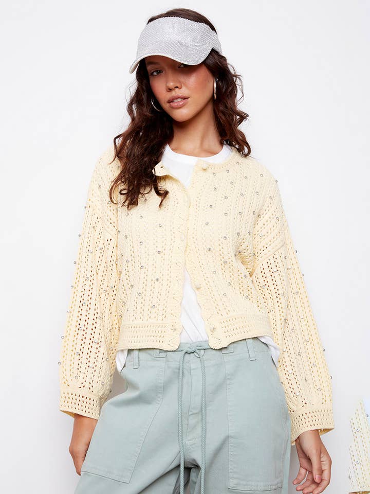 RALINE ELBOW SLEEVE CREW NECK CARDIGAN- 57S104S for wholesale by RD Style