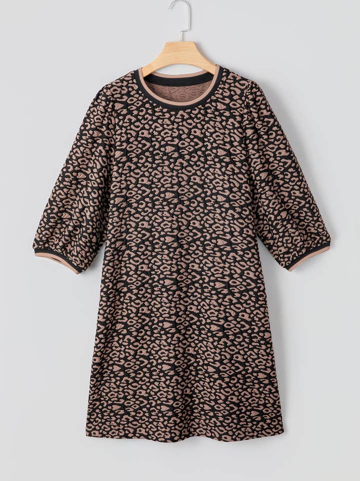 Robe courte à manches bouffantes imprimé léopard noir pour la vente par Sweet Lover Fashion