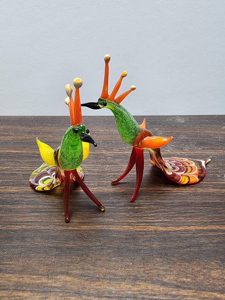 Naturally Colored Glass Figurine - Handcrafted - Peacock Design for wholesale by Glass by Iness