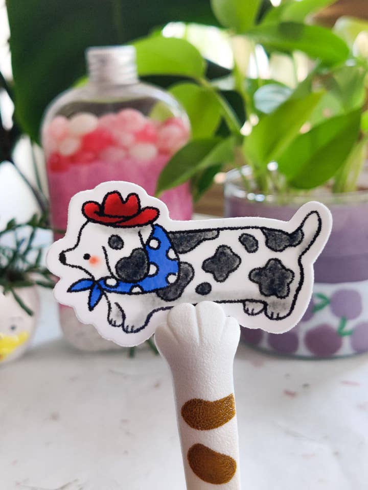 Glossy Cowboy Weiner Dog Vinyl Sticker for wholesale by Hokeii Pokeii